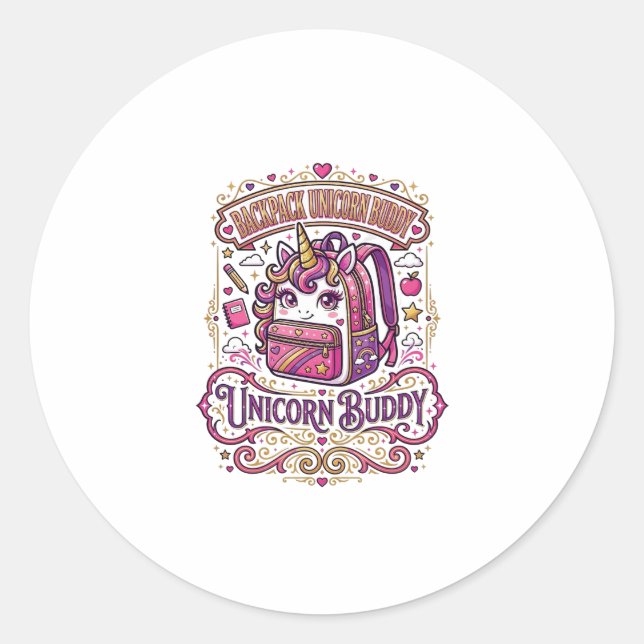 Sticker Rond Cartable Licorne Copain Licorne Conception De Merc (Devant)