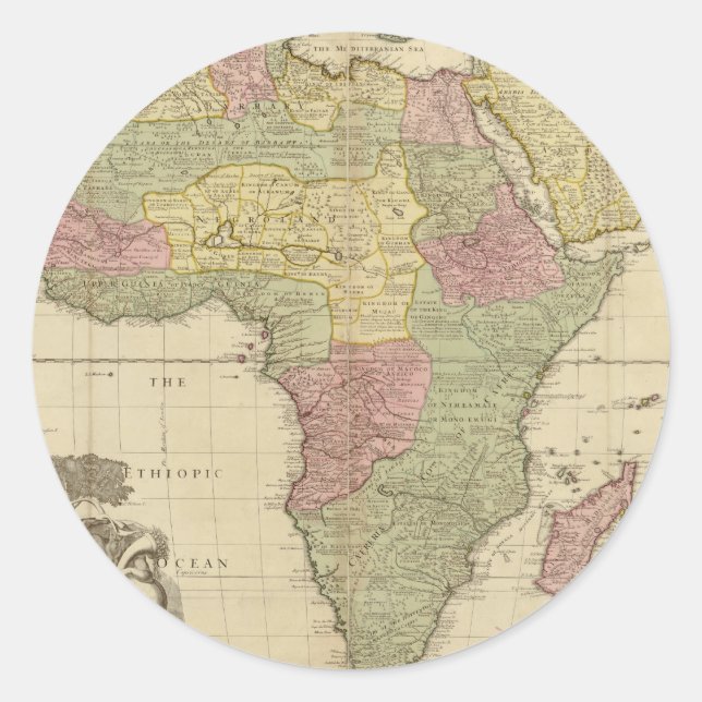 Sticker Rond Carte 1725 de l'Afrique de cru (Devant)