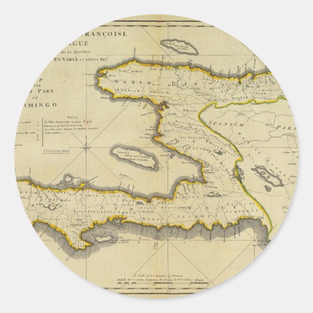 Sticker Rond Carte 1814 du Haïti par Mathew Carey (Devant)