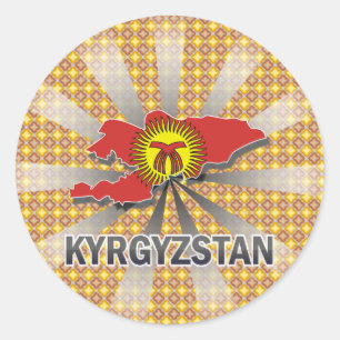 Sticker Rond Carte 2,0 de drapeau du Kirghizistan