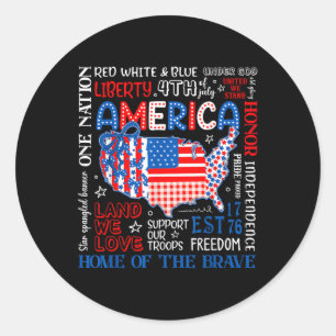 Sticker Rond Carte 4 juillet États-Unis Coquette Bow Patrioti