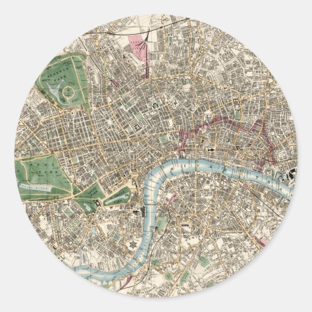 Sticker Rond Carte ancienne de Londres Angleterre (1853) (Devant)