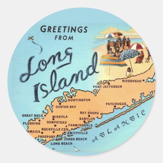 Sticker Rond Carte ancienne de Long Island (Devant)
