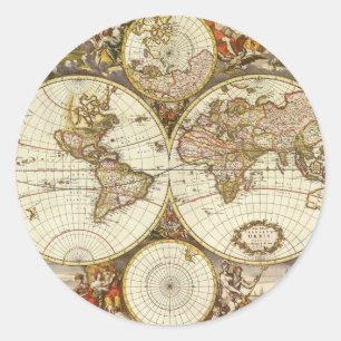 Sticker Rond Carte ancienne du monde par Frederick de Wit, vers