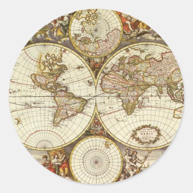Sticker Rond Carte ancienne du monde par Frederick de Wit, vers (Devant)