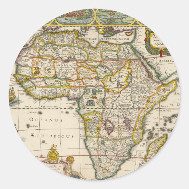 Sticker Rond Carte antique de l'Afrique par Hondius et Jansson (Devant)