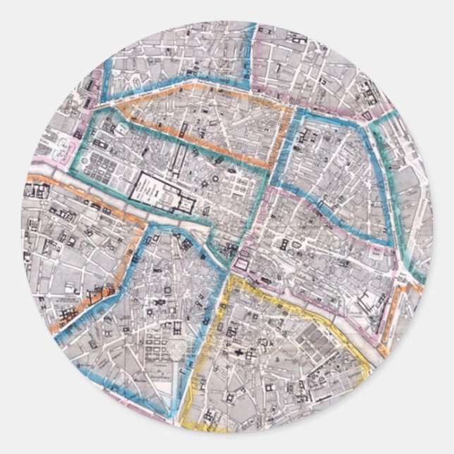 Sticker Rond Carte antique de Paris (Devant)