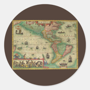 Sticker Rond Carte antique du monde des Amériques par Hondius