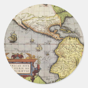 Sticker Rond Carte antique du monde Les Amériques par Abraham O