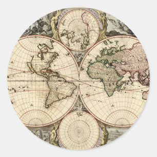 Sticker Rond Carte antique du monde par Nicolao Visscher, circa