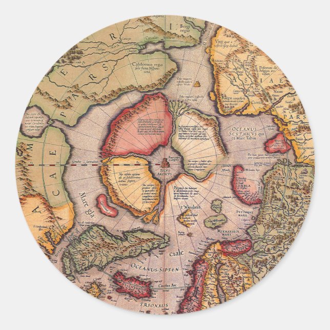 Sticker Rond Carte antique du pôle Nord Carte par Mercator (Devant)