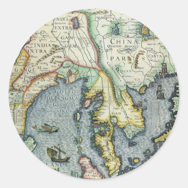 Sticker Rond Carte antique du Sud-Est asiatique par Mercator /  (Devant)