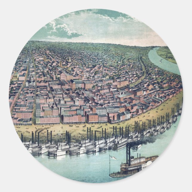 Sticker Rond Carte antique Saint Louis Missouri Mississippi