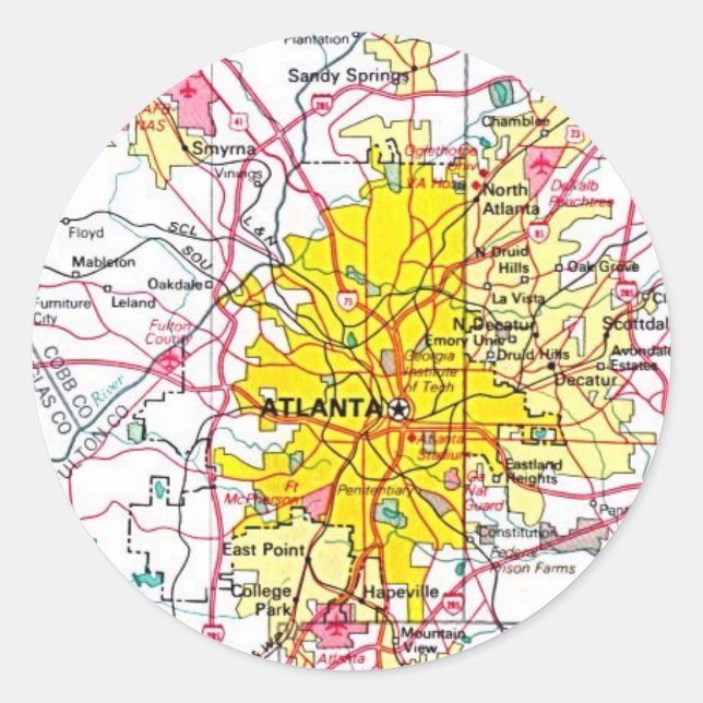 Sticker Rond Carte Atlanta (Devant)