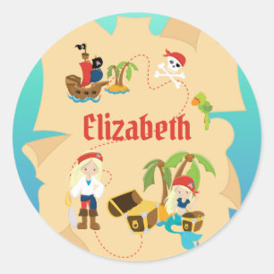 Sticker Rond Carte au trésor personnalisée amusante pour fille 
