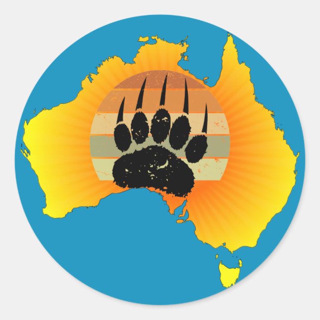 Sticker Rond Carte Australie Sunny Ours Avec Sunset Rétro (Devant)