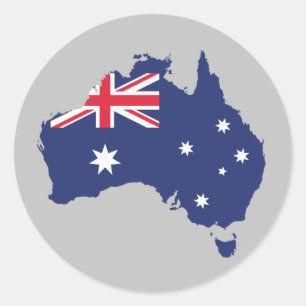 STICKER ROND CARTE AUSTRALIENNE ET DRAPEAU BLEU