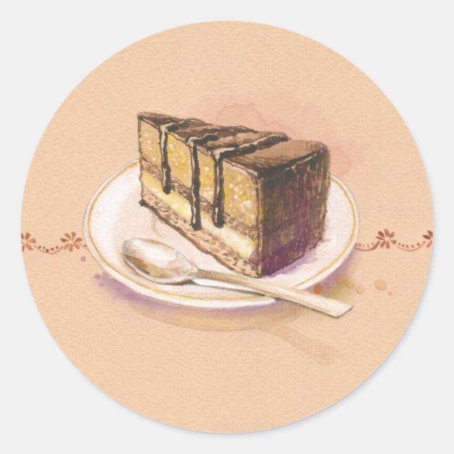 Sticker Rond Carte avec gâteau à l'aquarelle peinte (Devant)