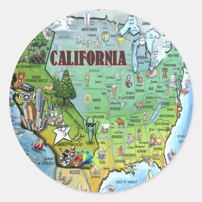 Sticker Rond Carte California USA (Devant)