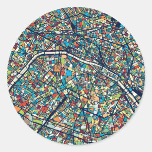 Sticker Rond Carte colorée de Paris France  
