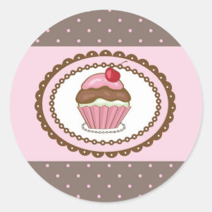 Sticker Rond Carte d'anniversaire avec cupcake