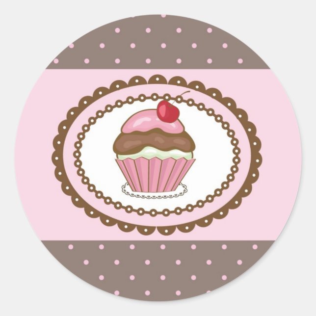 Sticker Rond Carte d'anniversaire avec cupcake (Devant)