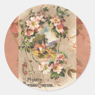 Sticker Rond Carte d'anniversaire vintage
