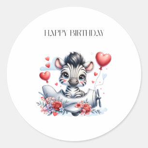 Sticker Rond Carte d'anniversaire Zèbre Avion