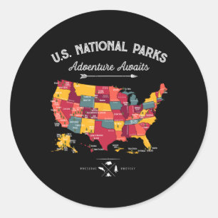 Sticker Rond Carte de 63 parcs nationaux Parc américain Rétro V