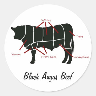 Sticker Rond Carte de boucherie de boeuf noir Angus - savoureux