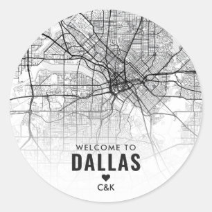 Sticker Rond Carte de Dallas, Texas City   Bienvenue Mariage