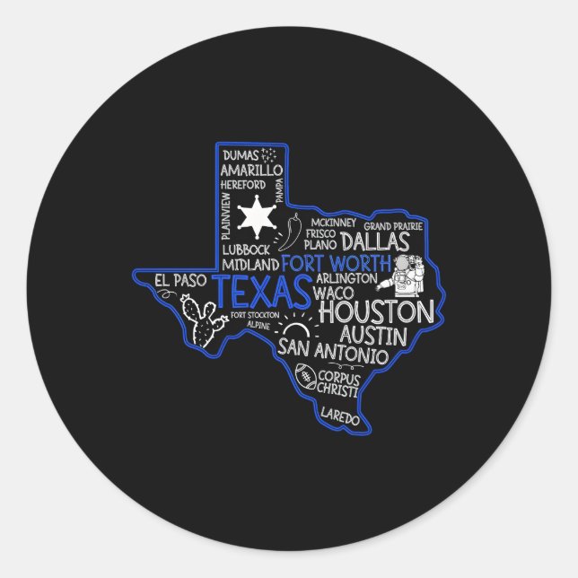 Sticker Rond Carte De Fort Worth Texas Avec Les Villes (Devant)