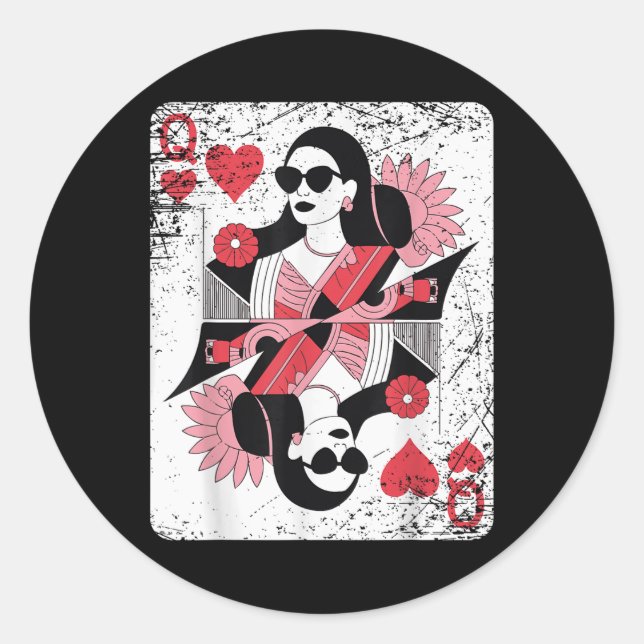 Sticker Rond Carte de jeu moderne Queen of Hearts (Devant)