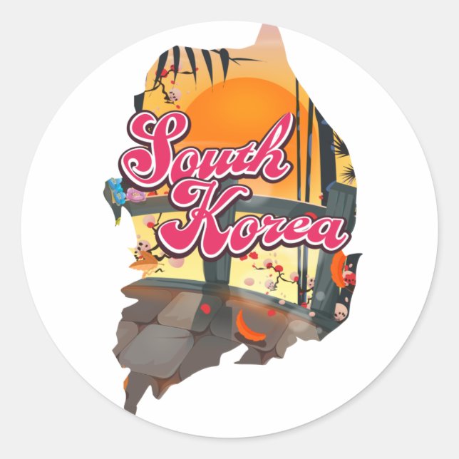 Sticker Rond Carte de la Corée du Sud (Devant)