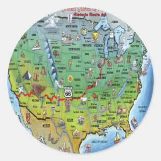 Sticker Rond Carte de la route historique 66