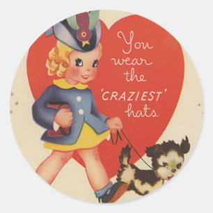Sticker Rond Carte de la Saint-Valentin Fille Rétro Vintage Pro