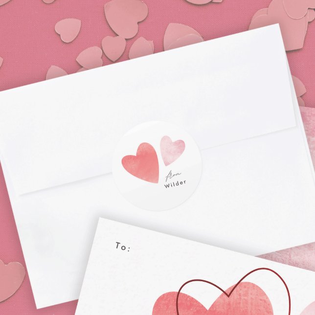 Sticker Rond Carte de la Saint-Valentin pour la classe à coeurs (Modern textured hand drawn hearts Valentine's Day Envelope Closure sticker.)