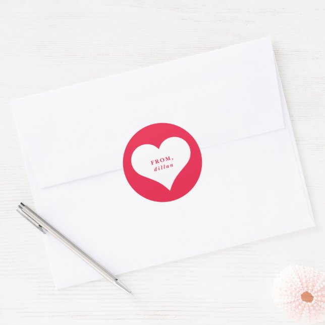 Sticker Rond carte de la Saint-Valentin pour la classe avec cœu (Enveloppe)