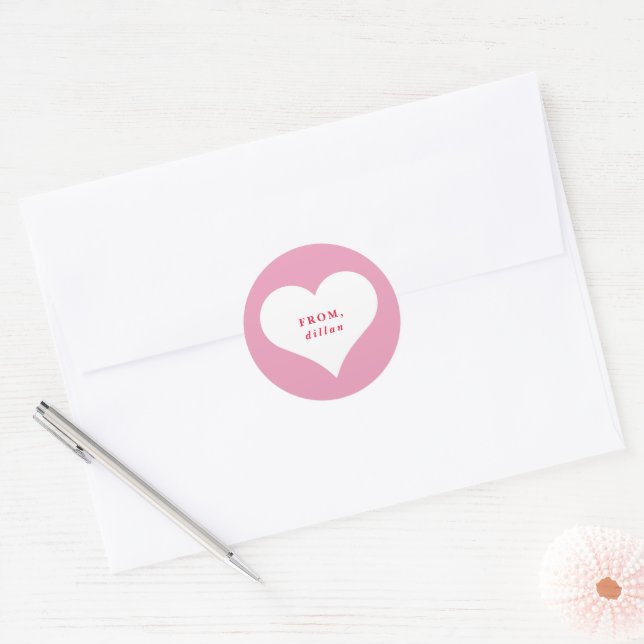 Sticker Rond carte de la Saint-Valentin pour la classe avec cœu (Enveloppe)