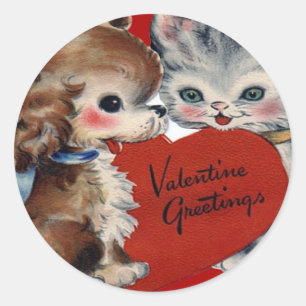 Sticker Rond Carte de la Saint-Valentin vintage rétro Chien et