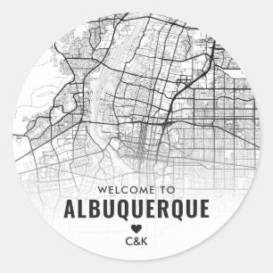 Sticker Rond Carte de la ville d'Albuquerque   Bienvenue Mariag