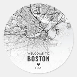 Sticker Rond Carte de la ville de Boston | Bienvenue Mariage