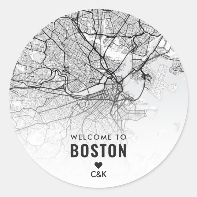 Sticker Rond Carte de la ville de Boston | Bienvenue Mariage (Devant)