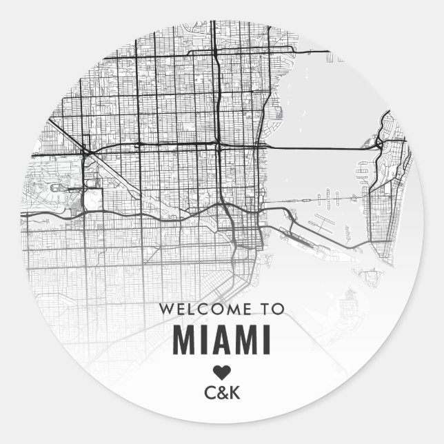 Sticker Rond Carte de la ville de Miami | Bienvenue Mariage (Devant)
