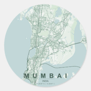 Sticker Rond Carte de la ville de Mumbai, design minimaliste