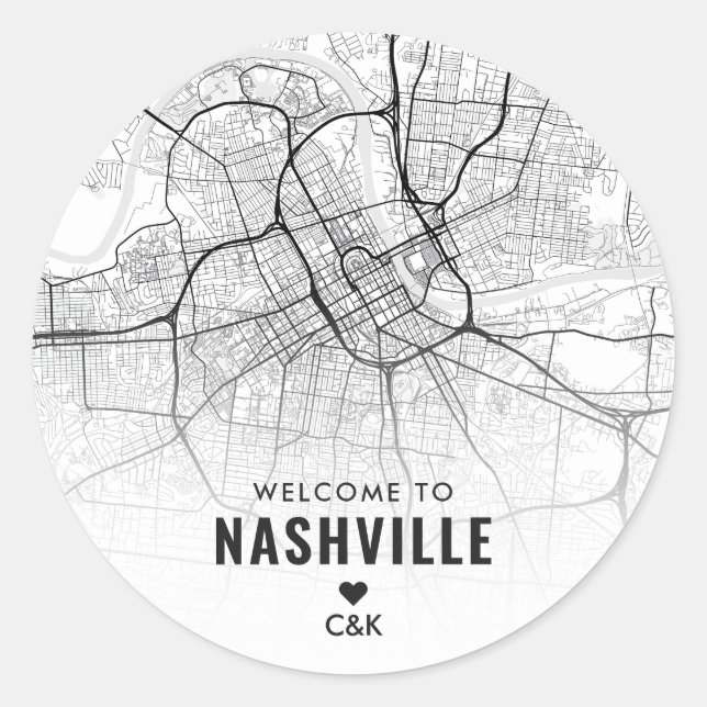 Sticker Rond Carte de la ville de Nashville, Tennessee | Bienve (Devant)