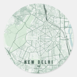 Sticker Rond Carte de la ville de New Delhi, design minimaliste