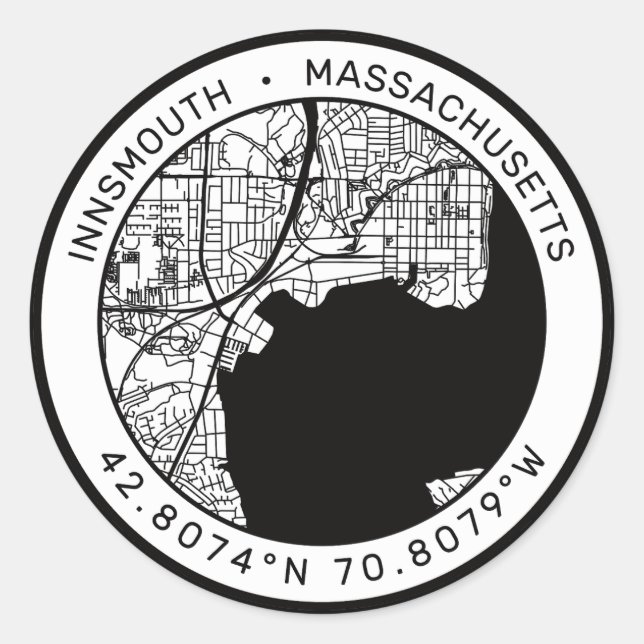 Sticker Rond Carte de la ville d'Innsmouth Lovecraft (Devant)