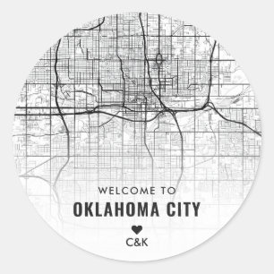 Sticker Rond Carte de la ville d'Oklahoma   Bienvenue Mariage