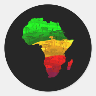 Sticker Rond Carte de l'Afrique Fière Vert Jaune Rouge Pride Ju